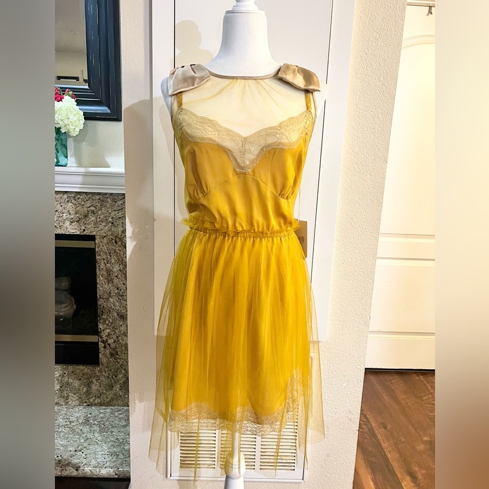 Rodarte x Target Mustard Gold Tulle Bow Dress Size Large